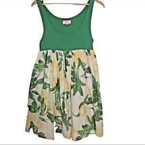 AKA NY Vintage Sz Sm Spring Sun Dress Knit Top Flowy Smocked Silk Cotton Lemons